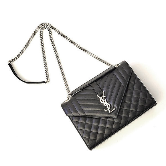 Saint Laurent Envelope Medium Chain Shoulder Bag Black Silver - Picture 4 of 5